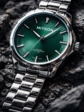 Miykon Men's Green Dial Stainless Steel Quartz Watch - Water Resistant